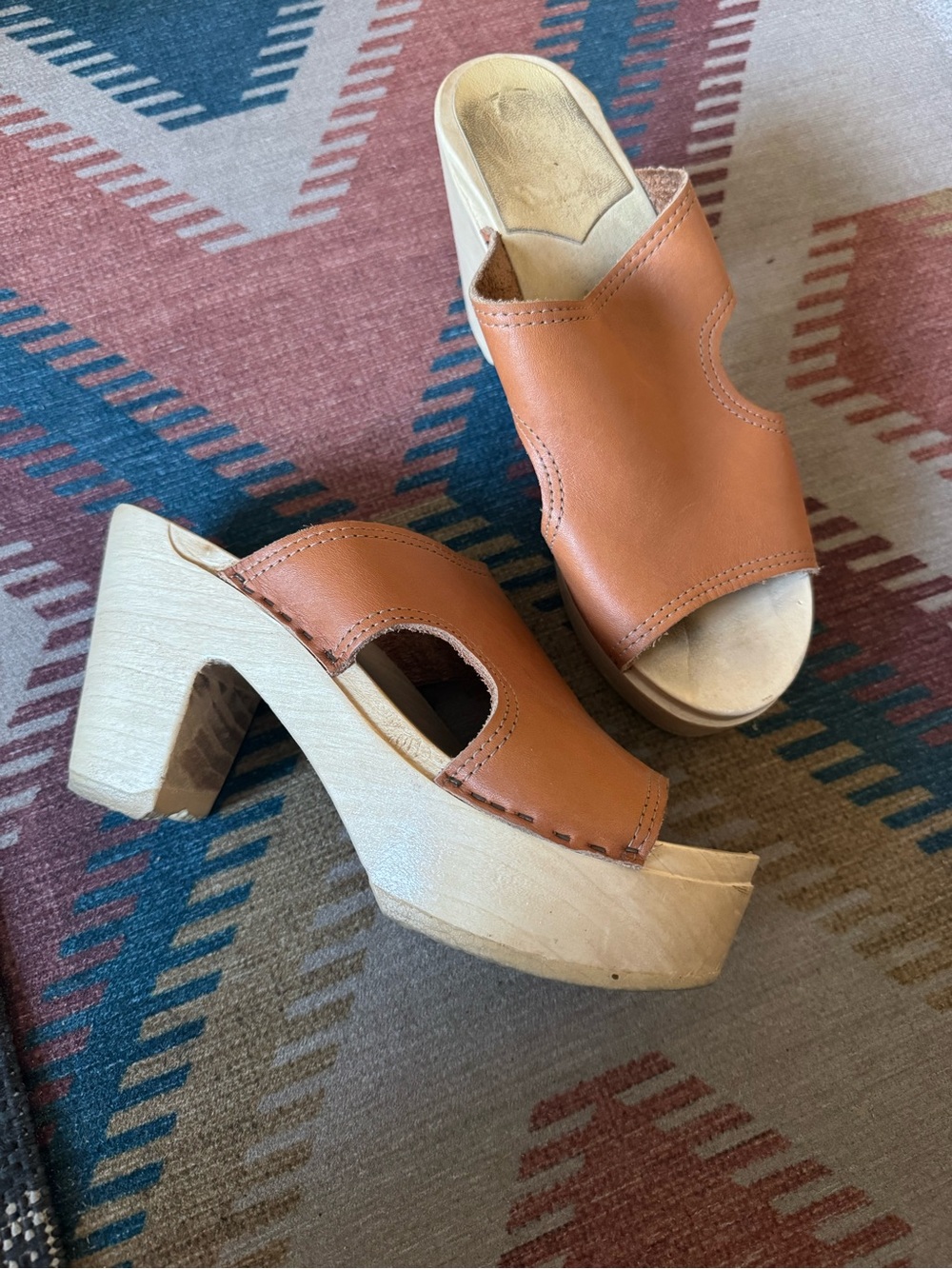 No. 6 Store Tan Leather Alexis Cutout Platform Clogs Size 38